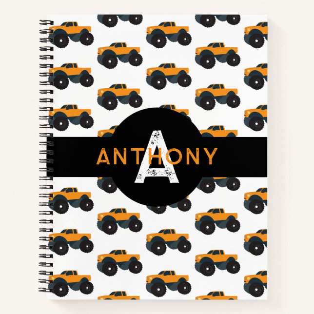 Personalised Monogram Monster Truck Vehicle Kids Notebook (Front)