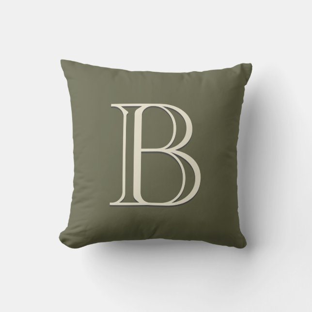 Personalised Monogram Moss Green & Off White Cushion (Front)