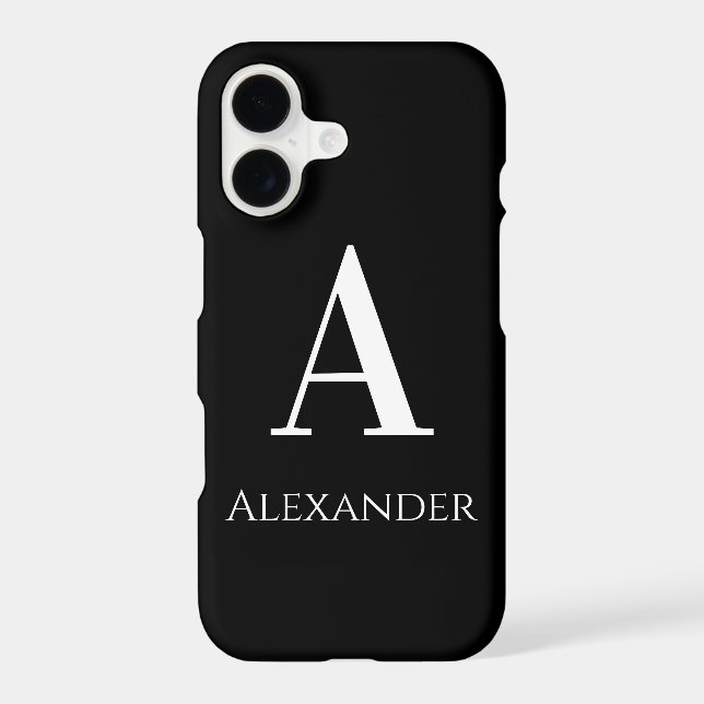 Personalised Monogram Name Black and White Modern iPhone Case (Back)