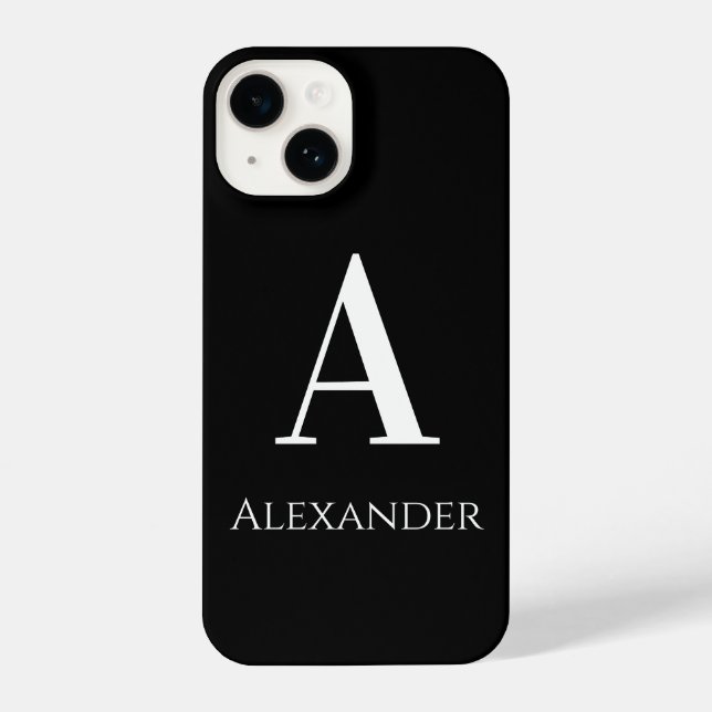 Personalised Monogram Name Black and White Modern iPhone Case (Back)