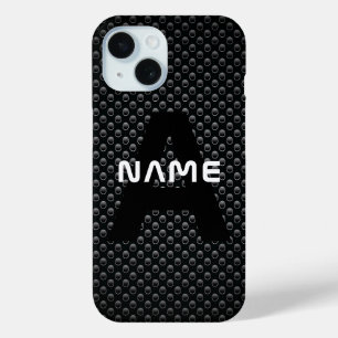 Personalised Monogram Name Black and White Texture iPhone 15 Case
