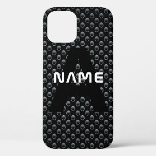 Personalised Monogram Name Black and White Texture iPhone 12 Case