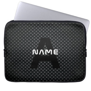 Personalised Monogram Name Black and White Texture Laptop Sleeve