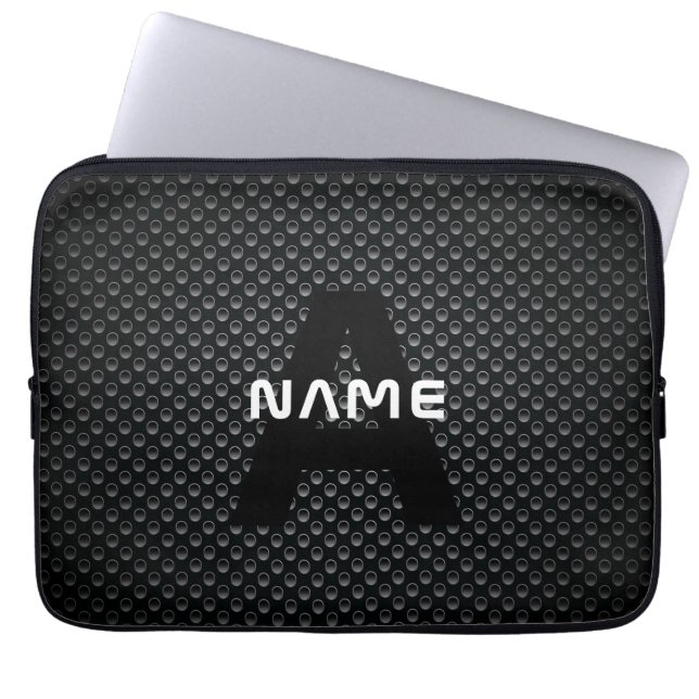 Personalised Monogram Name Black and White Texture Laptop Sleeve (Front)