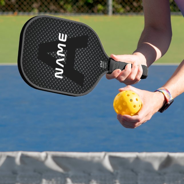 Personalised Monogram Name Black and White Texture Pickleball Paddle (Insitu)