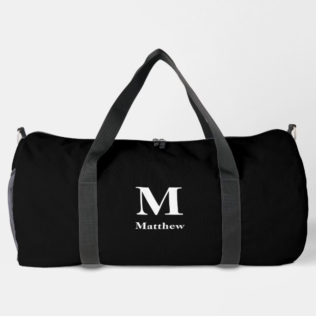 Personalised Monogram Name Black Duffle Bag (Back)