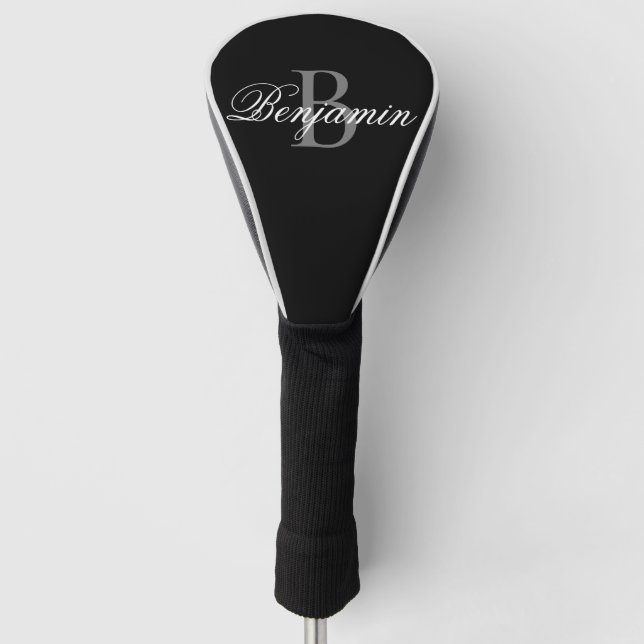 Personalised Monogram Name Black Golf Head Cover (Front)