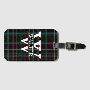 Personalised Monogram & Name Dark Plaid Luggage Tag