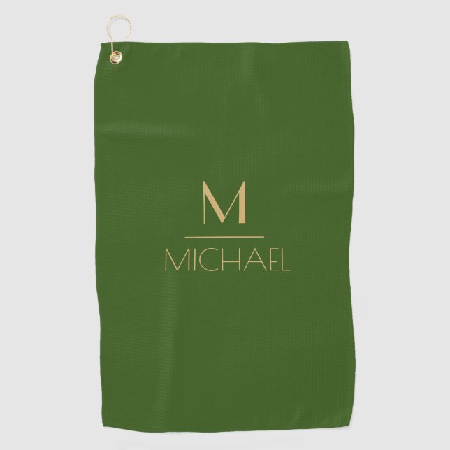 Personalised Monogram | Name Green & Gold Golf   Towel (Front)