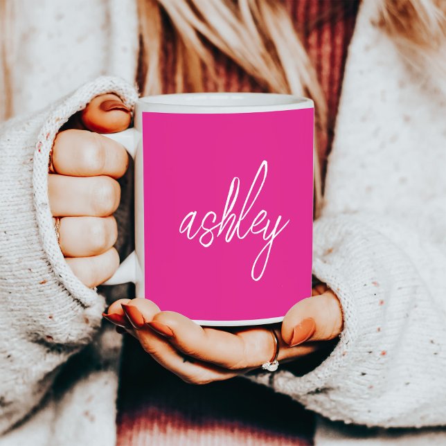 Personalised Monogram Name Hot Pink Coffee Mug (Creator Uploaded)