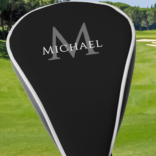 Personalised Monogram Name Initial Black Grey Golf Head Cover (Personalized Monogram Name Initial Black Gray Golf Head Cover)