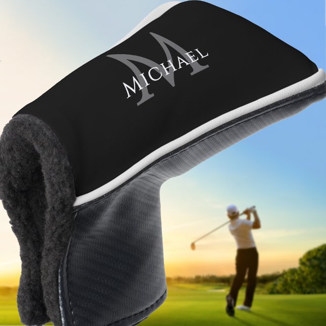 Personalised Monogram Name Initial Black Grey Golf Head Cover (Personalized Monogram Name Initial Black Gray Golf Head Cover)