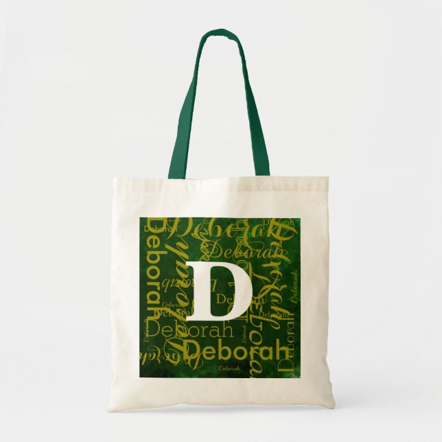 personalised monogram name & initial green tote bag (Front)