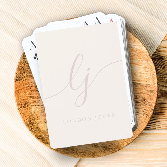 Personalised Monogram Name Ivory Pink Girly Script Playing Cards (Creator Uploaded)