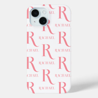 Personalised Monogram Name Minimal Stylish Pink iPhone 15 Case