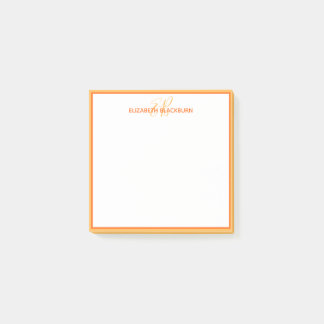 Personalised Monogram Name Minimalist Cute Orange Post-it Notes