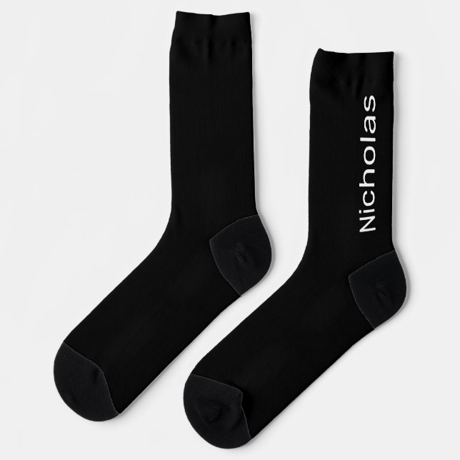 Personalised Monogram Name Modern Minimal Black Socks (Left)