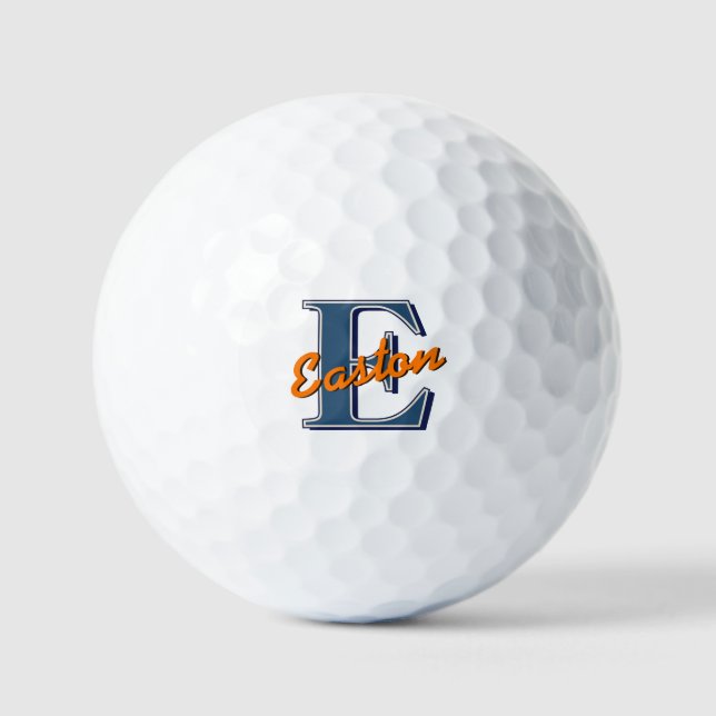 Personalised Monogram Name Navy Blue and Orange Golf Balls (Front)