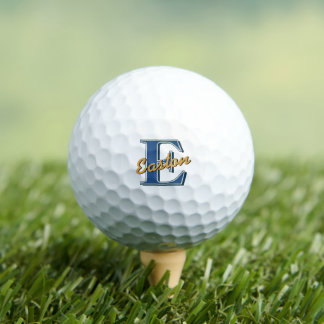 Personalised Monogram Name Navy Blue & Yellow Golf Balls