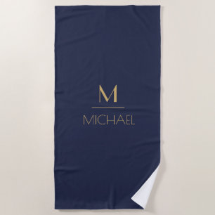 Personalised Monogram   Name Navy & Gold  Beach Towel