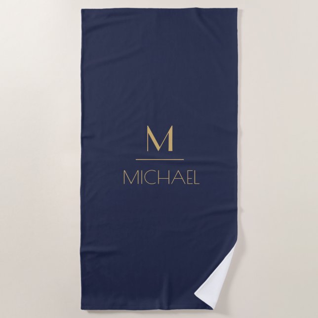 Personalised Monogram | Name Navy & Gold  Beach Towel (Front)
