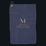 Personalised Monogram | Name Navy & Gold Golf  Gol Towel<br><div class="desc">Personalised Monogram Navy & Gold Art Deco Font,  The template is set up ready for you to customise with your name and initial,  If you would like to change the colour or style of the font click customise further that the end of the template.</div>