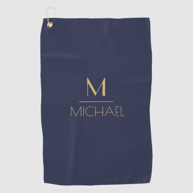 Personalised Monogram | Name Navy & Gold Golf  Gol Towel (Front)