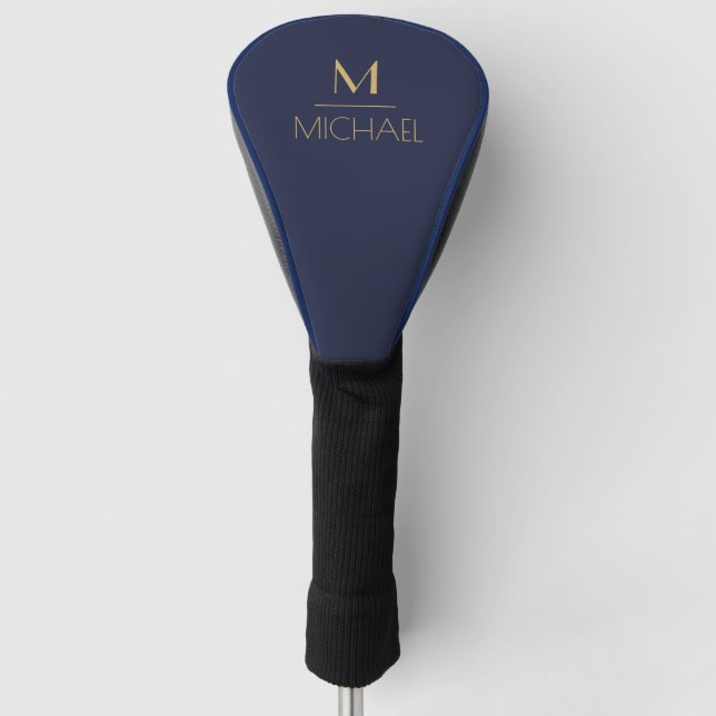 Personalised Monogram | Name Navy & Gold Golf   Head Cover (Front)