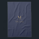 Personalised Monogram | Name Navy & Gold   Tea Towel<br><div class="desc">Personalised Monogram Navy & Gold Art Deco Font,  The template is set up ready for you to customise with your name and initial,  If you would like to change the colour or style of the font click customise further that the end of the template.</div>
