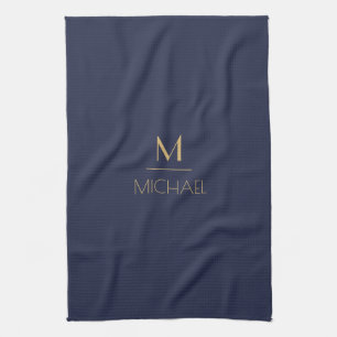 Personalised Monogram   Name Navy & Gold   Tea Towel