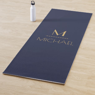 Personalised Monogram Name Navy & Gold Yoga Mat