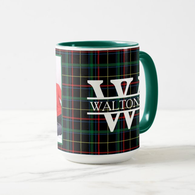 Personalised Monogram, Name, & Photo Dark Plaid Mug (Front Right)