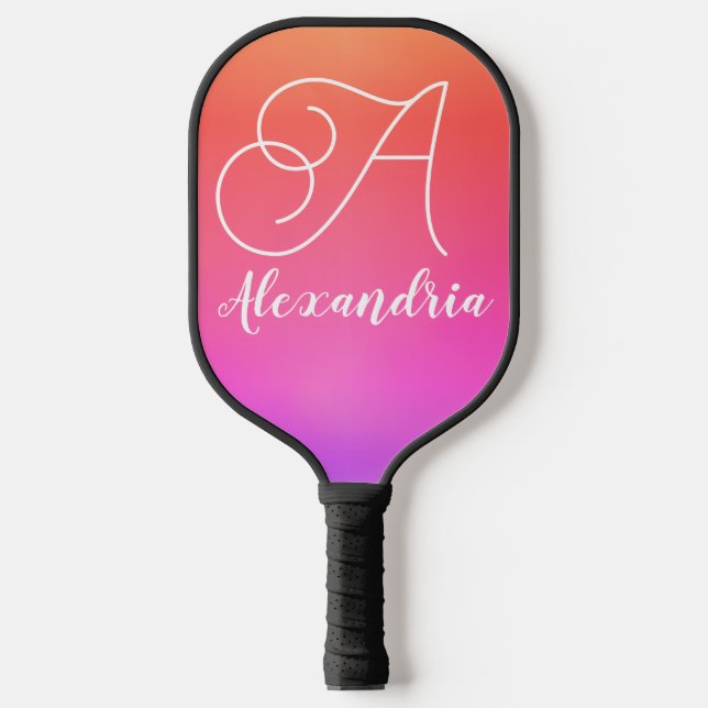 Personalised Monogram Name Pink Orange Ombre Pickleball Paddle (Front)