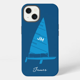 Personalised Monogram Name Sailboat Racing Blue iPhone 13 Case