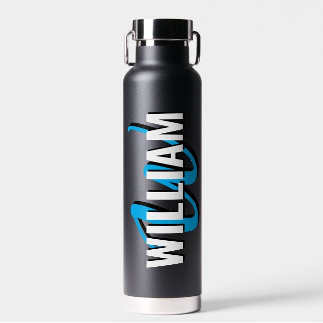 Personalised Monogram Name Script Black  Water Bottle (Front)