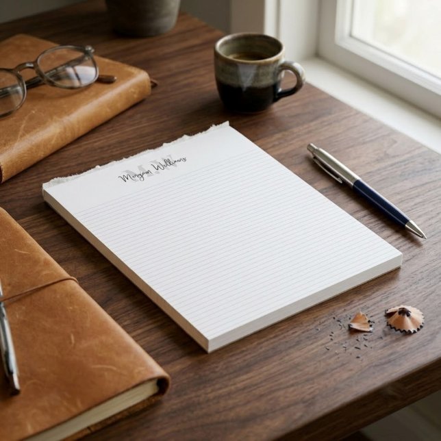 Personalised Monogram Name Simply Minimalist Lined Notepad (Classic Modern Simple Monogram Lined Note pad
)