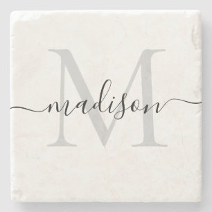 Personalised Monogram & Name Stylish Stone Coaster