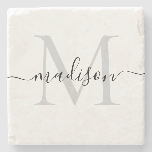 Personalised Monogram & Name Stylish Stone Coaster (Front)