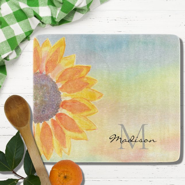 Personalised Monogram Name Sunflower  Cutting Board (Creator Uploaded)