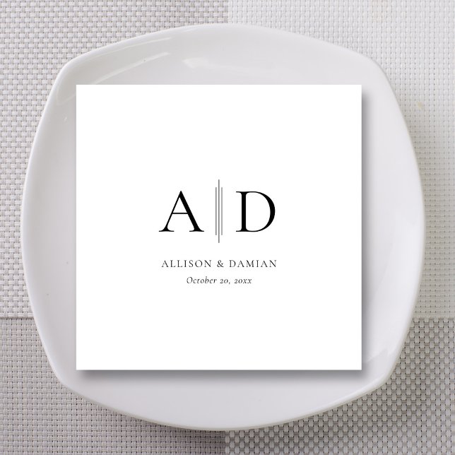 Personalised Monogram & Names Wedding Napkin (Modern Minimalist Monogram Wedding Personalized Napkins)