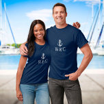 Personalised Monogram Nautical Boat Anchor T-Shirt<br><div class="desc">A stylish nautical design featuring a boat anchor and rope,  personalised monogram initials and stylish navy blue and white stripes. Designed by Thisisnotme©</div>