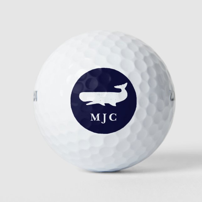 Personalised Monogram Nautical Navy Blue Classic Golf Balls (Front)