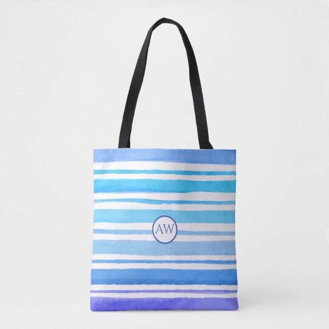 Personalised Monogram Nautical Sea Waves Tote Bag (Front)