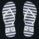 Personalised Monogram Nautical Stripes & Anchor Jandals<br><div class="desc">Personalised Monogram Nautical Stripes & Anchor Blue Flip Flops.</div>