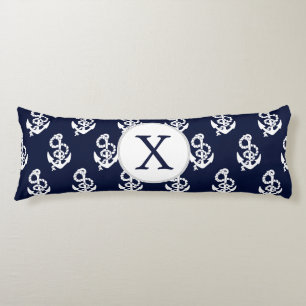 Personalised Monogram Navy Blue Anchor Nautical Body Cushion