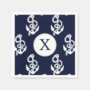 Personalised Monogram Navy Blue Anchor Nautical Napkin