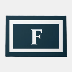 Personalised Monogram Navy Blue White Initial Doormat