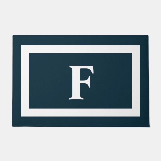 Personalised Monogram Navy Blue White Initial Doormat (Front)