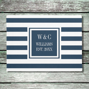 Personalised Monogram Navy Blue White Stripe Doormat