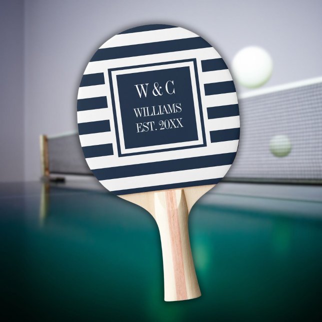 Personalised Monogram Navy Blue White Stripe Ping Pong Paddle (Personalized Monogram Navy Blue White Stripe Ping Pong Paddle)
